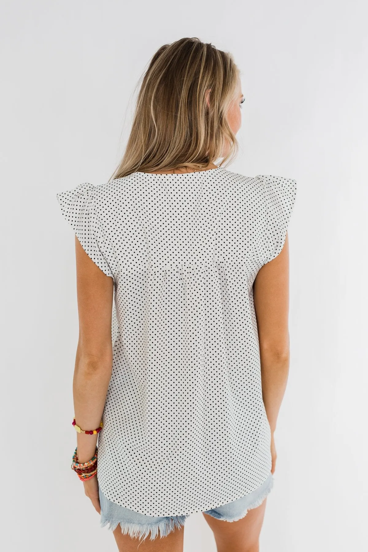 Floral Embroider & Polka Dot Top- Ivory