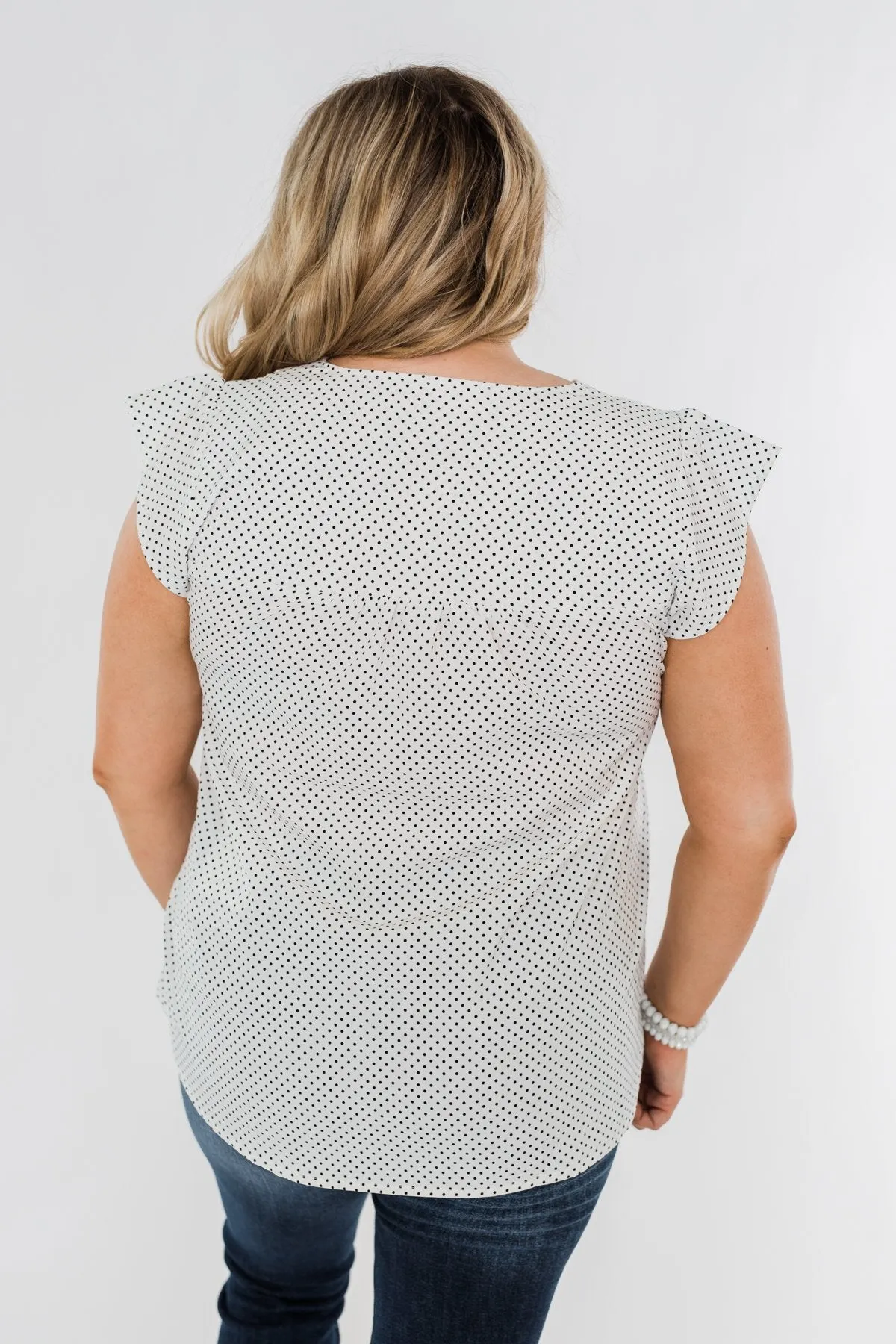 Floral Embroider & Polka Dot Top- Ivory