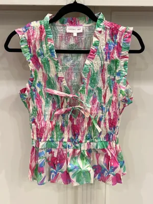 Floral Finish Sleeveless Smock Top