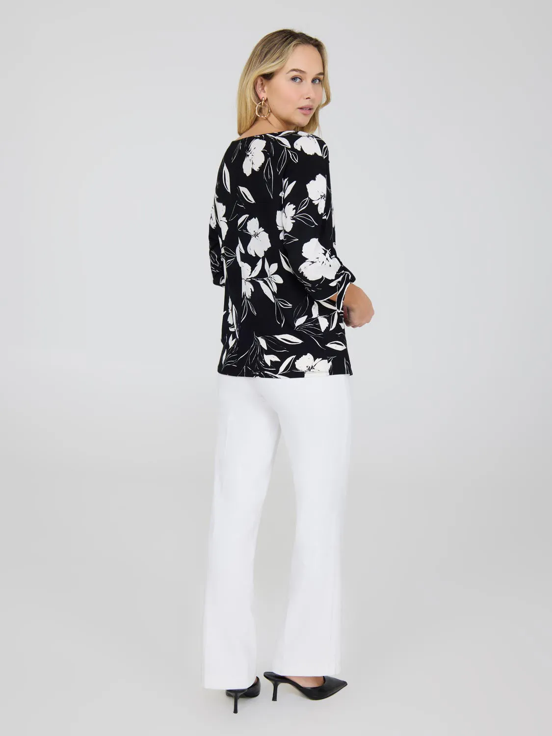 Floral Print Bow-Tie Sleeve Top