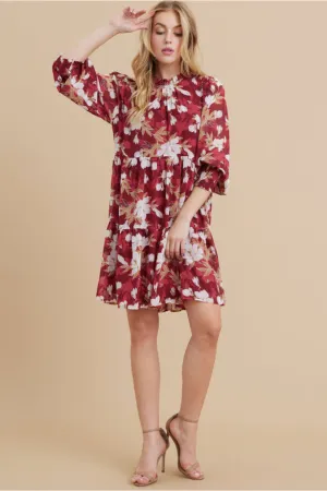 Floral Print Dress W/ Frilled Neck