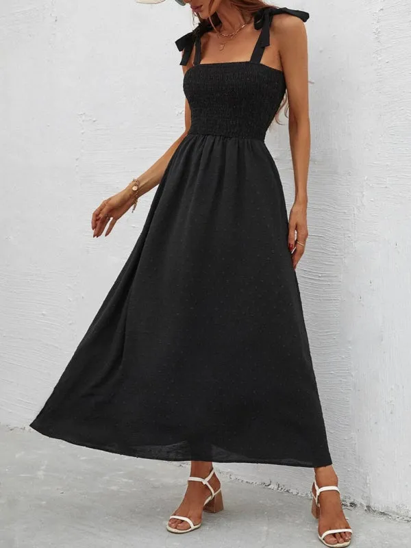 Floral Print Maxi Dress with Smocked Bodice and Tie-Up Straps