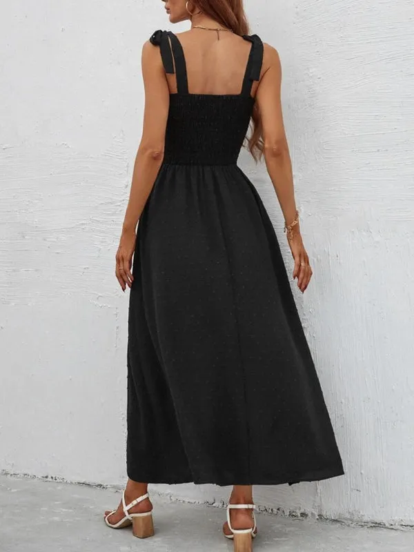 Floral Print Maxi Dress with Smocked Bodice and Tie-Up Straps