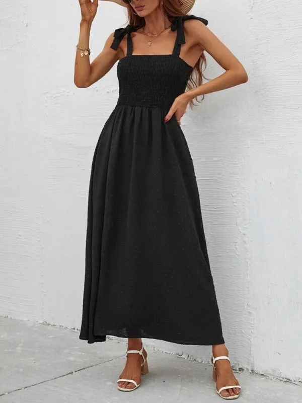 Floral Print Maxi Dress with Smocked Bodice and Tie-Up Straps