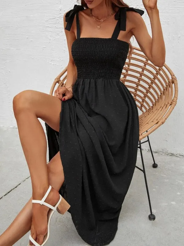 Floral Print Maxi Dress with Smocked Bodice and Tie-Up Straps