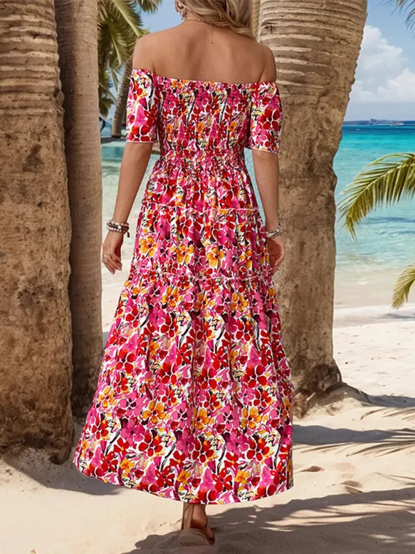 Floral Print Maxi Dress with Smocked Bodice and Tiered Skirt
