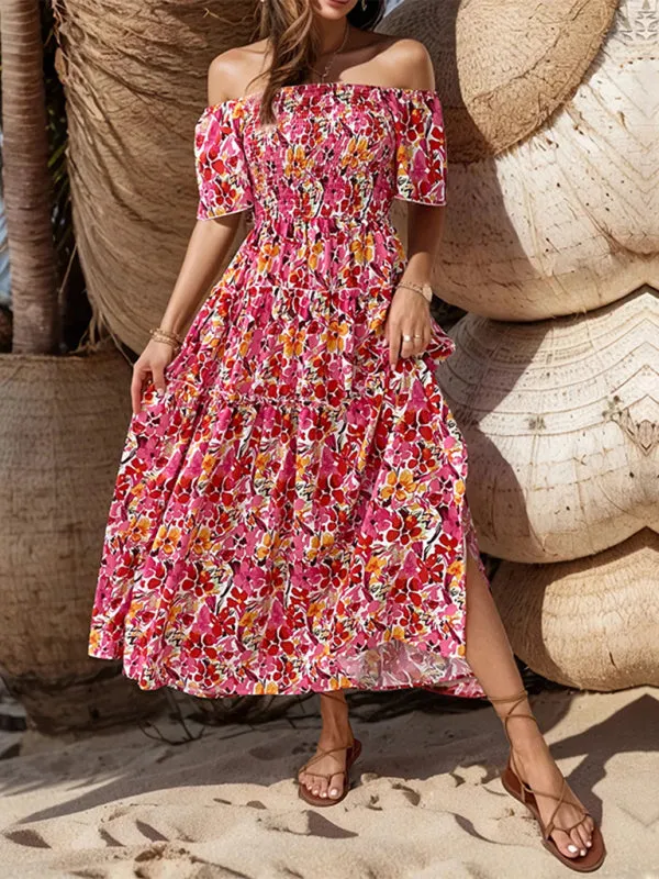 Floral Print Maxi Dress with Smocked Bodice and Tiered Skirt