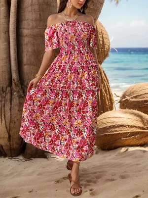 Floral Print Maxi Dress with Smocked Bodice and Tiered Skirt