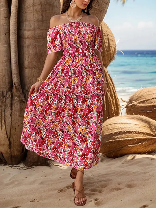 Floral Print Maxi Dress with Smocked Bodice and Tiered Skirt