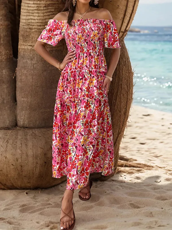 Floral Print Maxi Dress with Smocked Bodice and Tiered Skirt