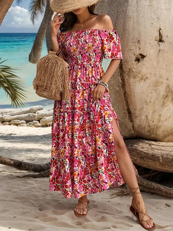 Floral Print Maxi Dress with Smocked Bodice and Tiered Skirt