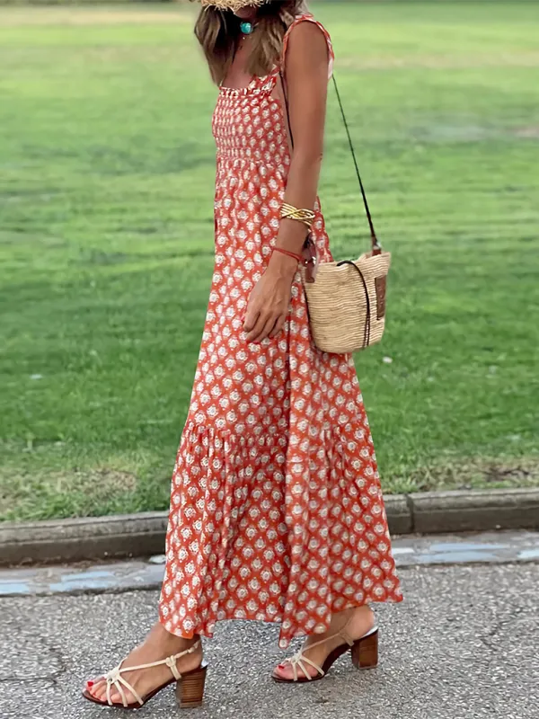 Floral Print Maxi Dress with Smocked Bodice