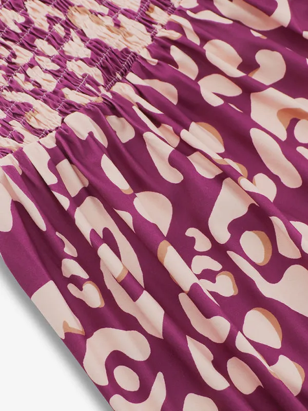 Floral Print Maxi Dress with Smocked Bodice