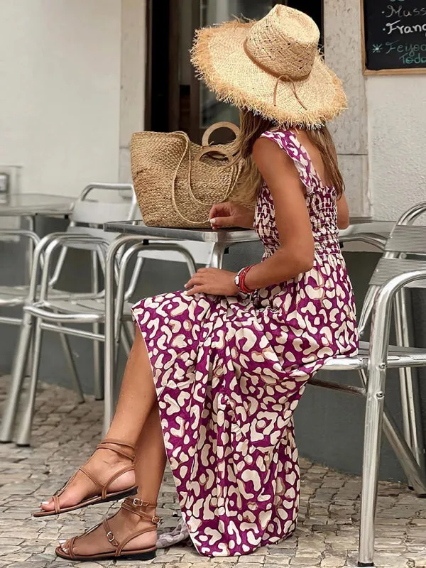 Floral Print Maxi Dress with Smocked Bodice