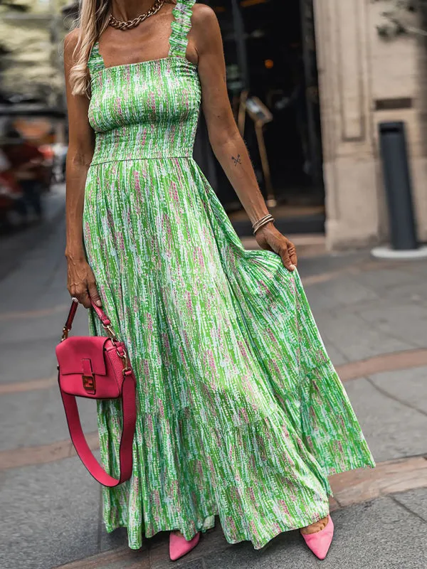 Floral Print Maxi Dress with Smocked Bodice