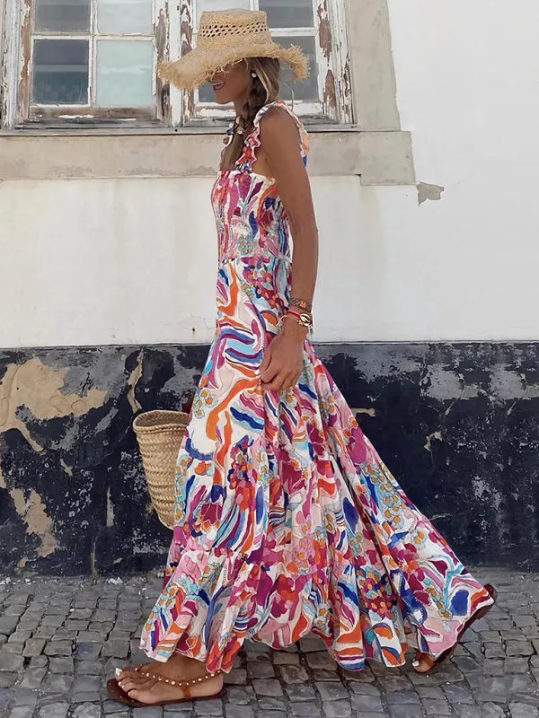 Floral Print Maxi Dress with Smocked Bodice
