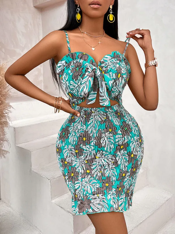 Floral Print Mini Dress with Waist-Cinching Cut-Out Design