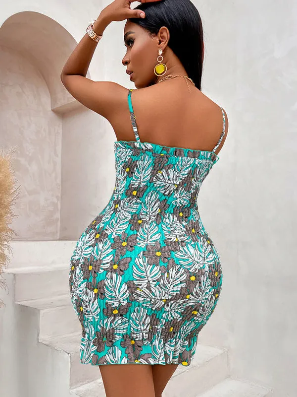 Floral Print Mini Dress with Waist-Cinching Cut-Out Design