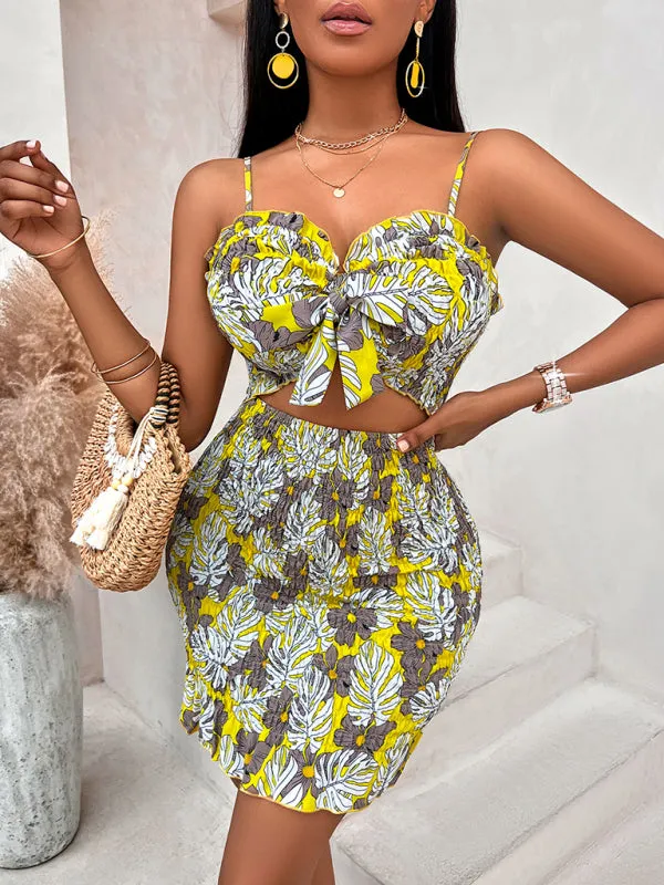 Floral Print Mini Dress with Waist-Cinching Cut-Out Design