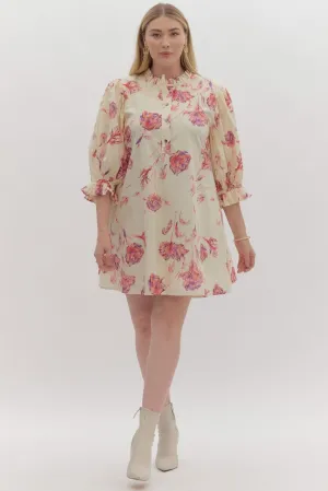 Floral Print Puff Sleeve Mini Dress