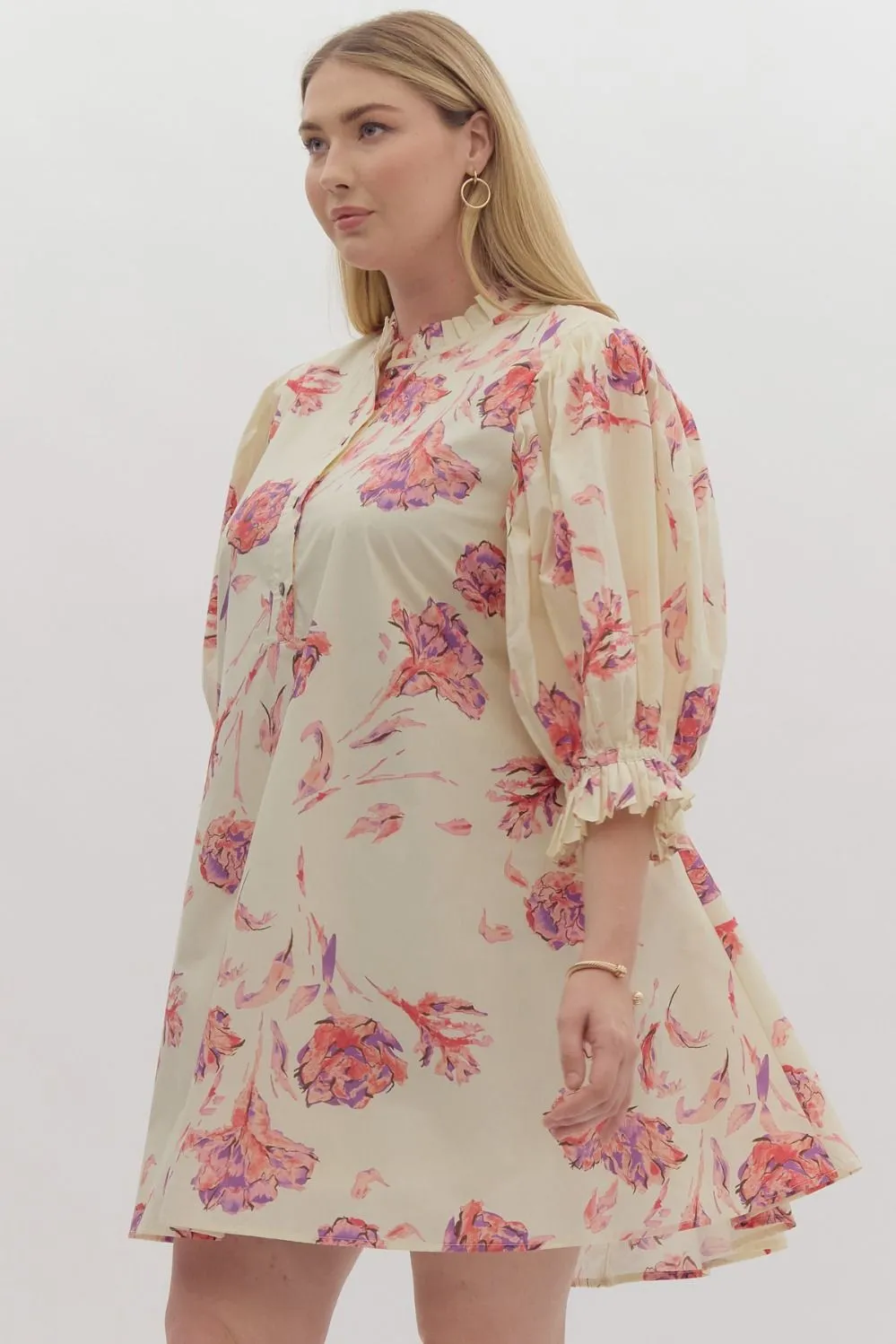 Floral Print Puff Sleeve Mini Dress