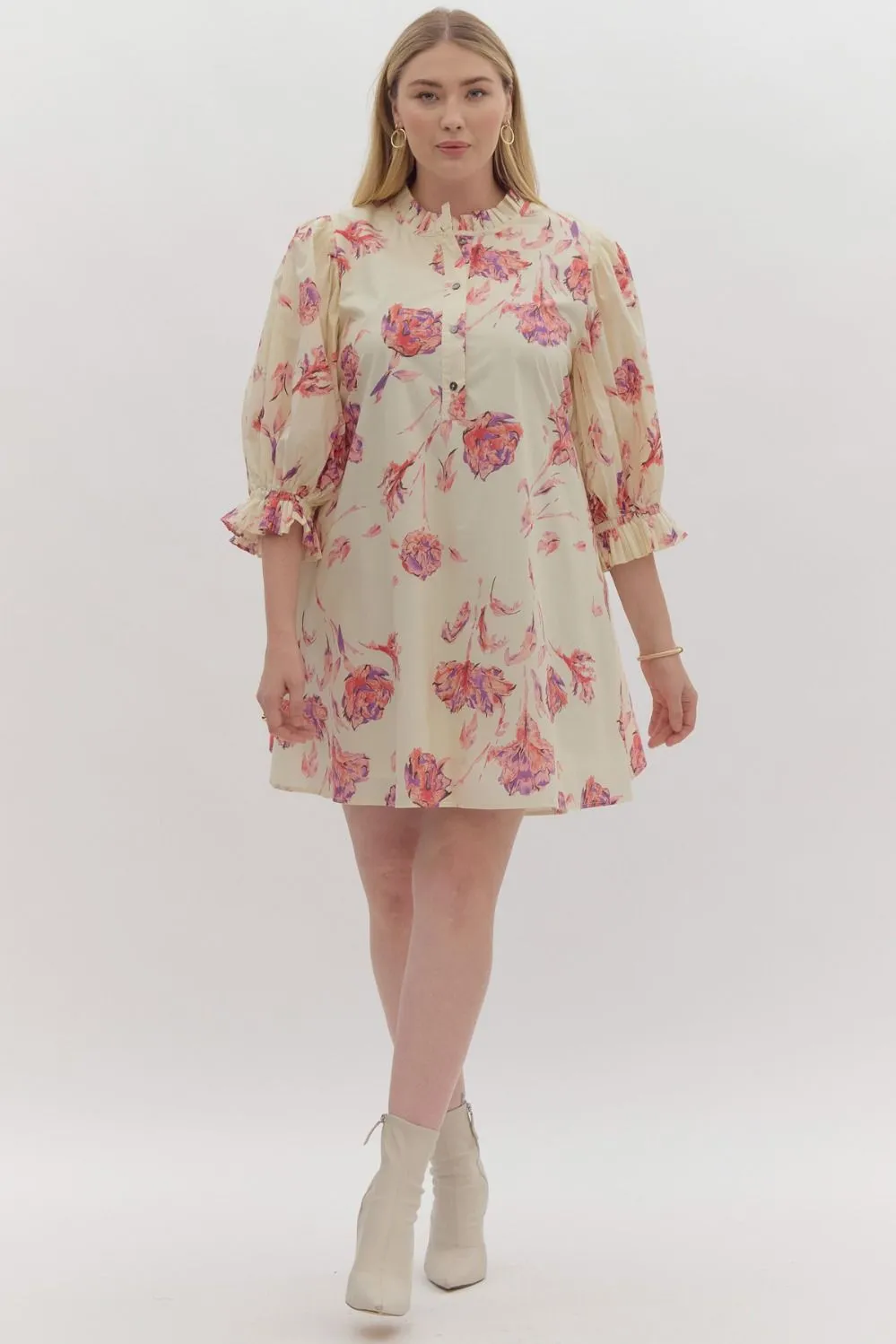 Floral Print Puff Sleeve Mini Dress