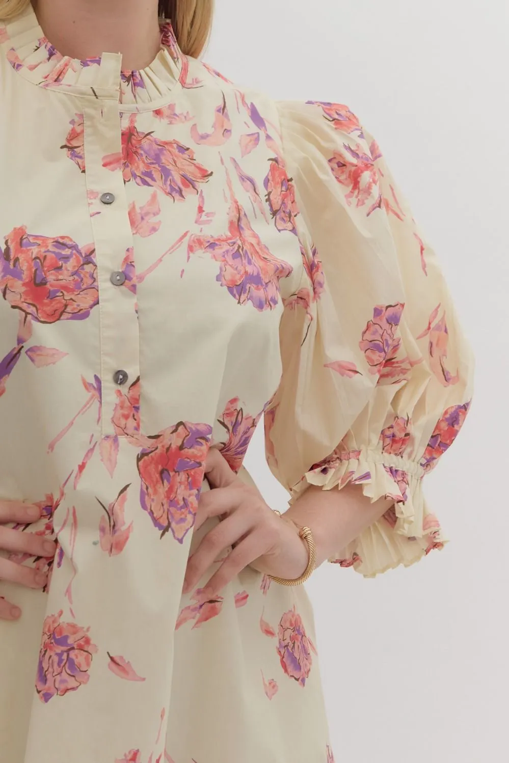 Floral Print Puff Sleeve Mini Dress