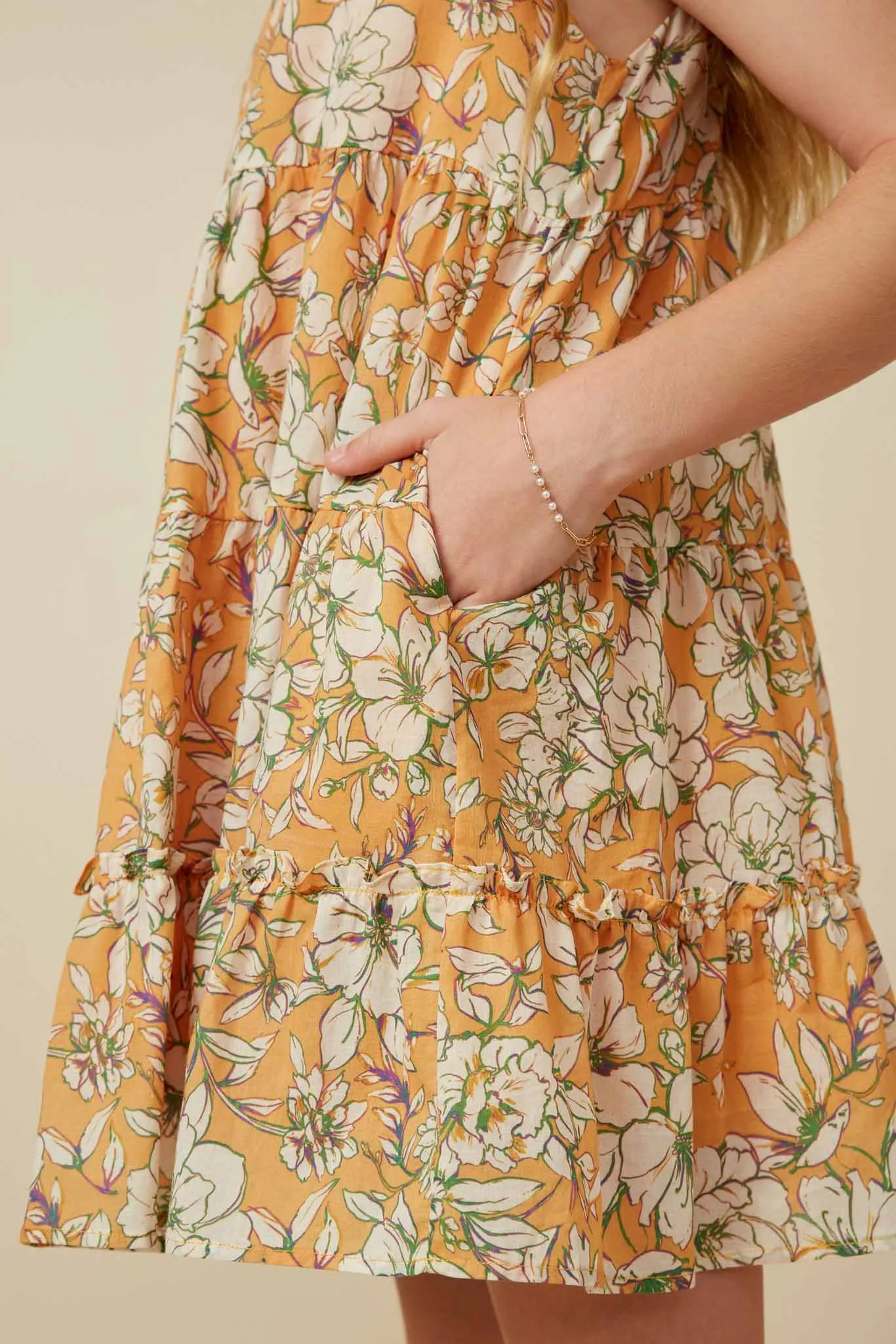 Floral Print Ruffled Neck Tiered Tank Dress