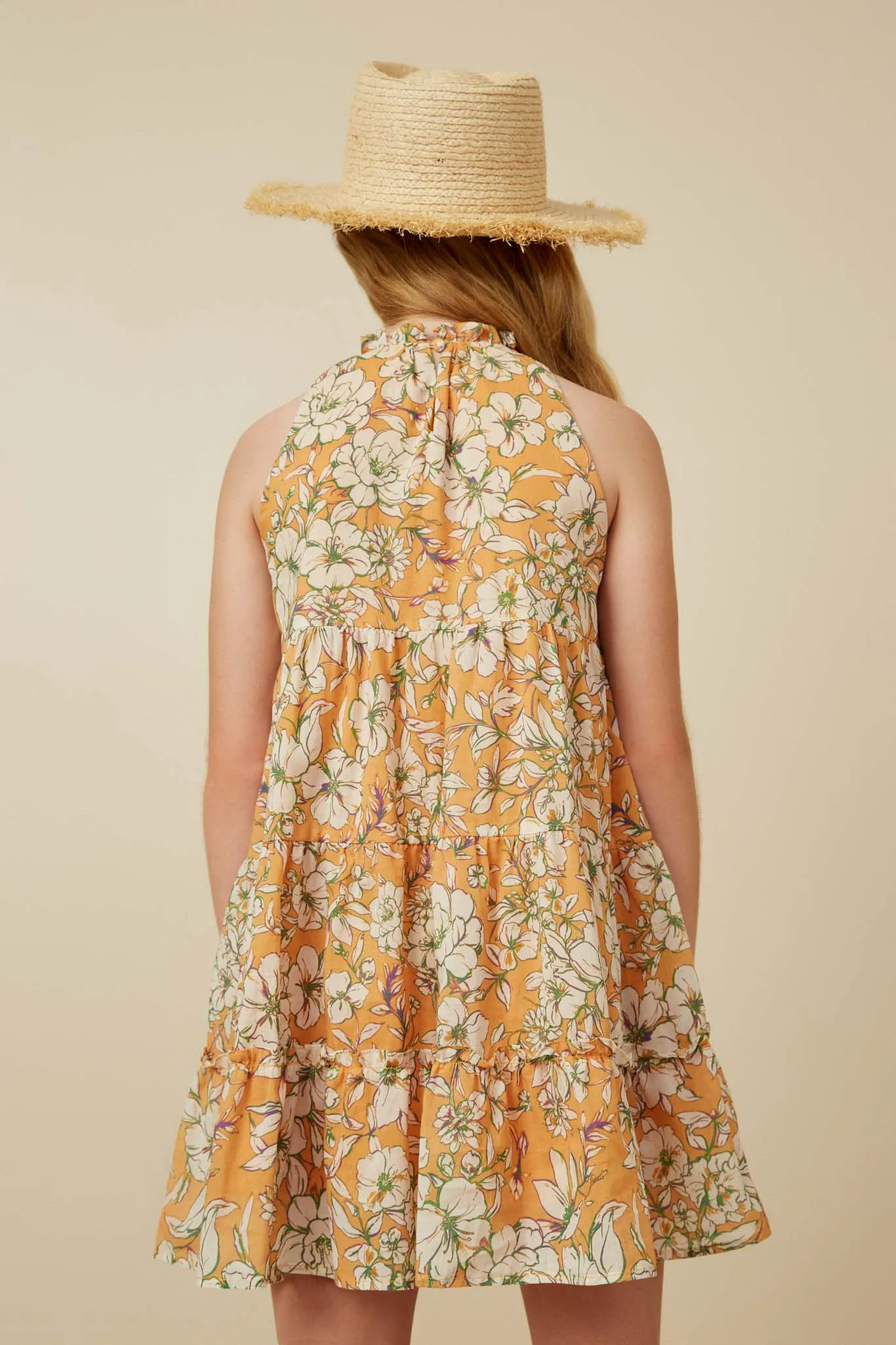 Floral Print Ruffled Neck Tiered Tank Dress