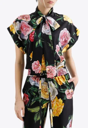 Floral Print Silk Habotai Shirt