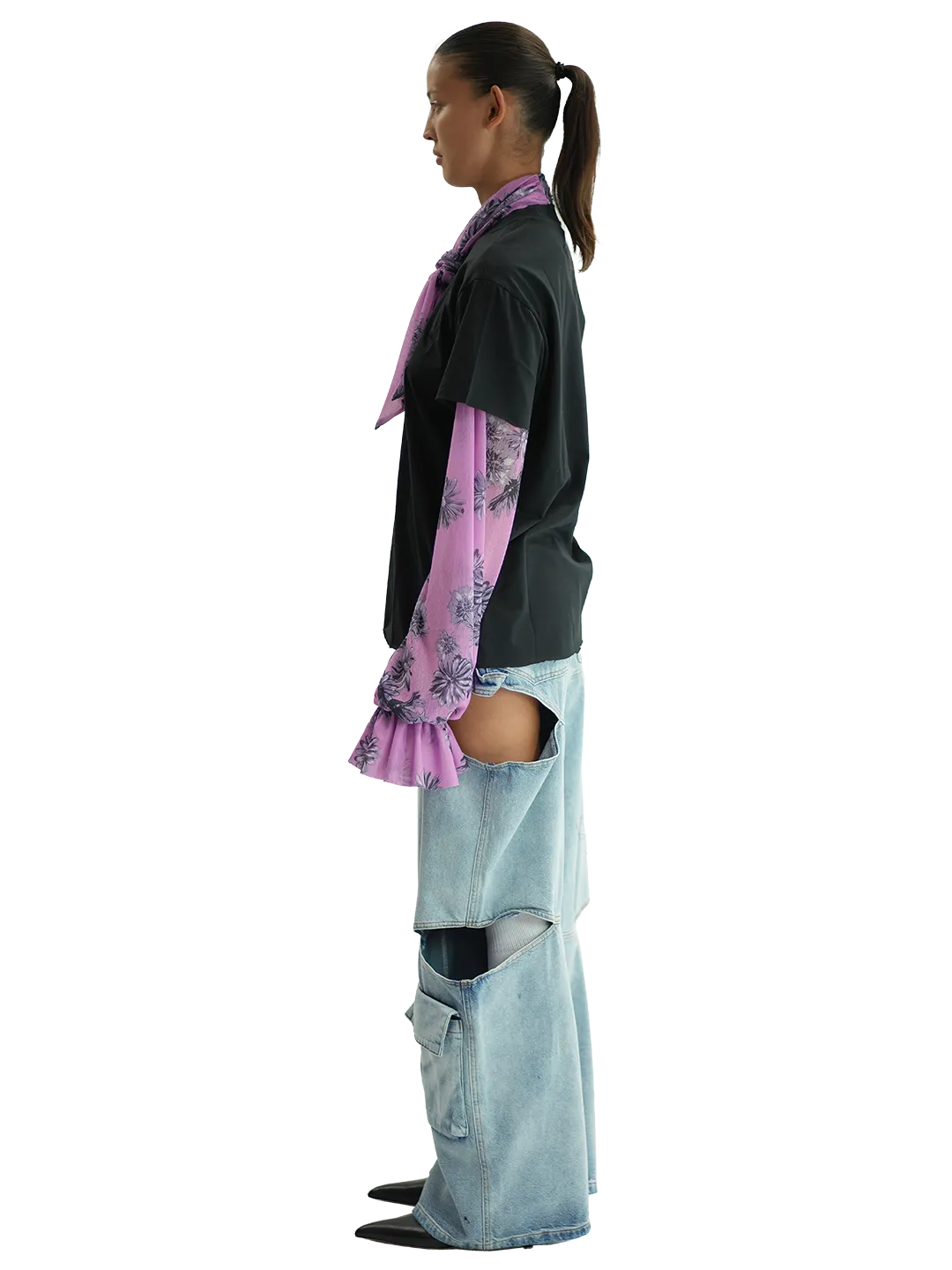 Floral Print T-Shirt Pussy Bow Blouse