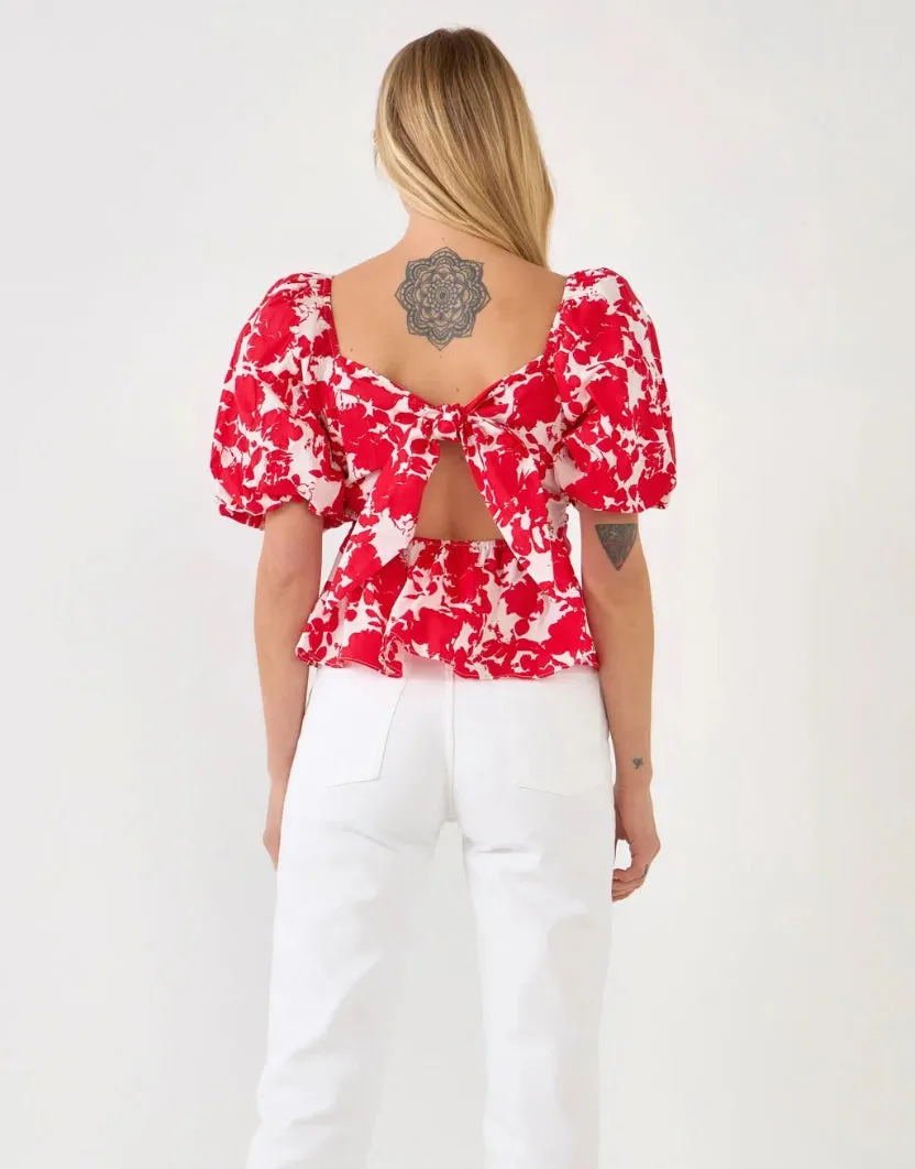Floral Tie Back Top in Red
