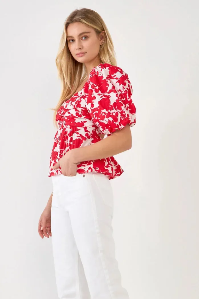 Floral Tie Back Top in Red