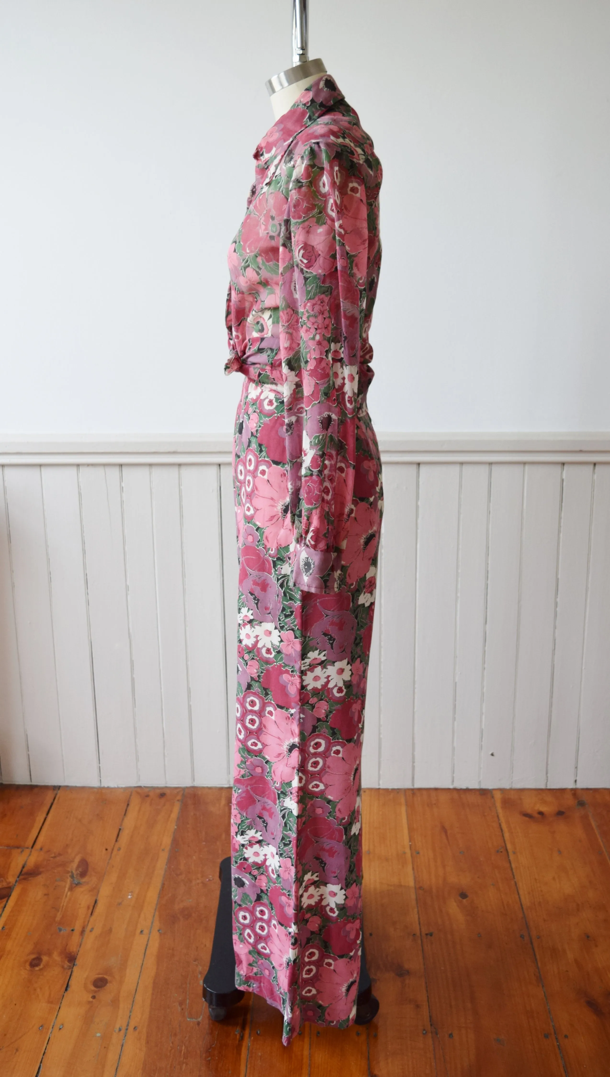 Floral Wide Leg Bellbottoms and Top | 1970s | XS