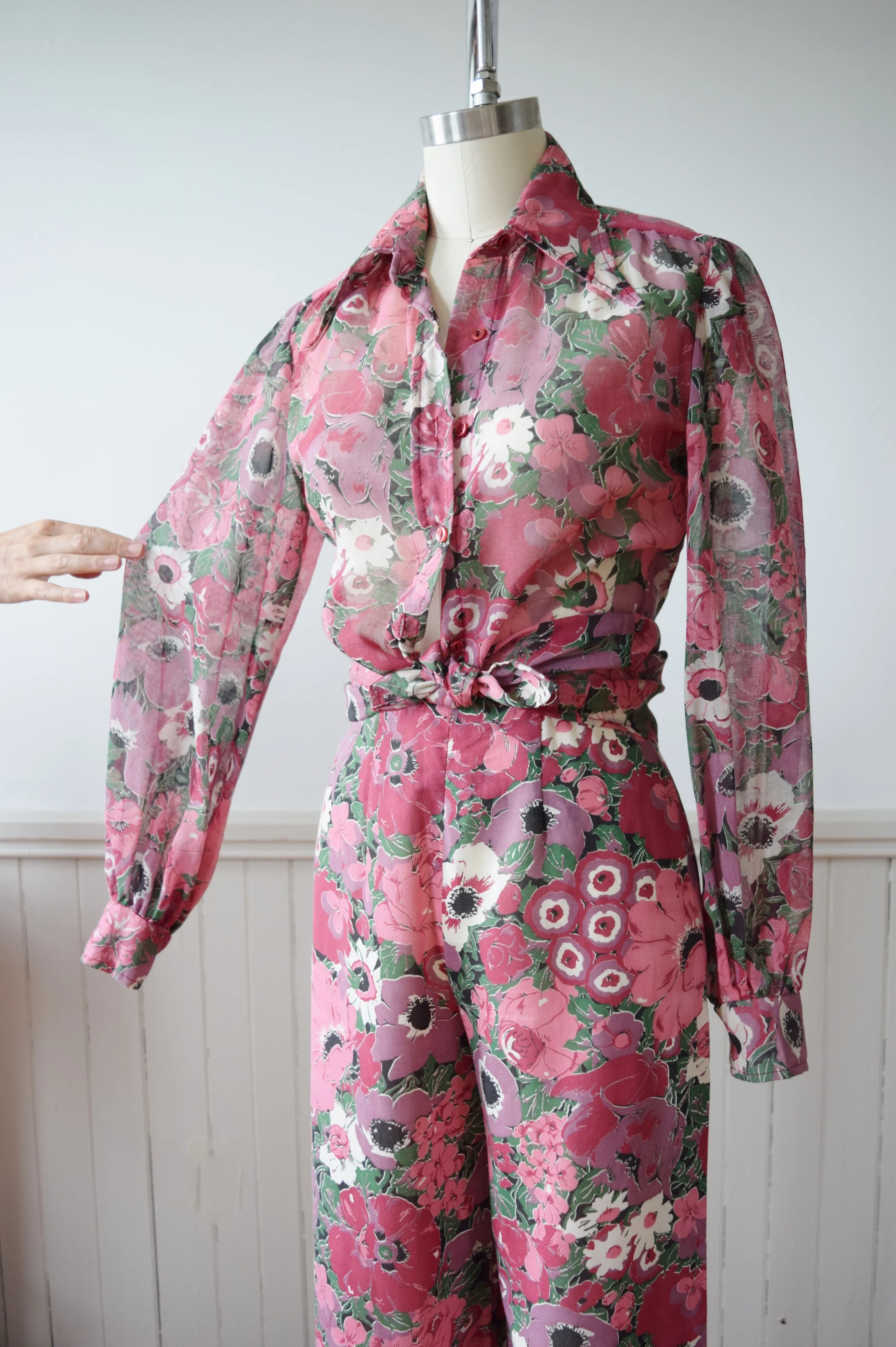 Floral Wide Leg Bellbottoms and Top | 1970s | XS