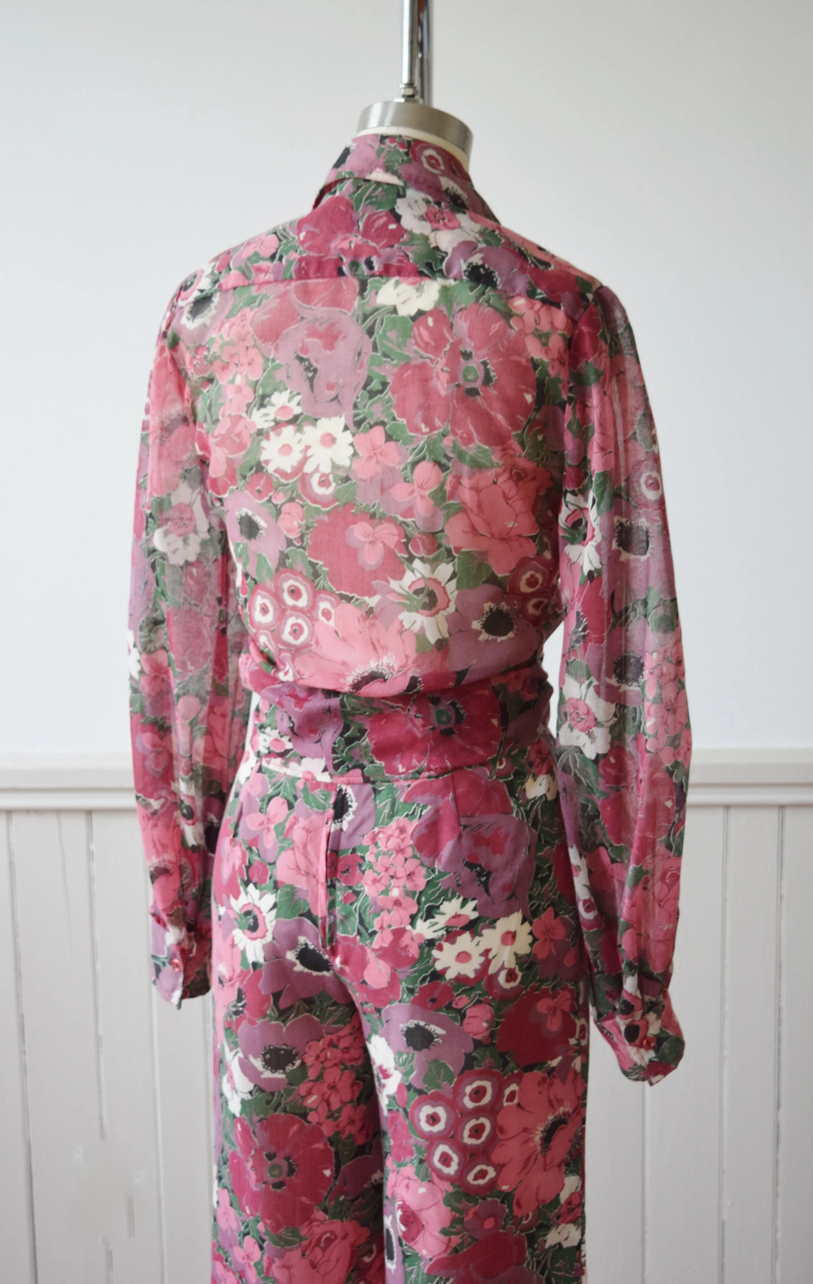 Floral Wide Leg Bellbottoms and Top | 1970s | XS