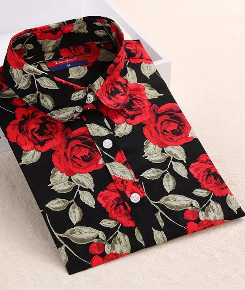 Floral Women Blouses Polka Dot Blouse Long Sleeve Shirt Women Cotton Ladies Tops