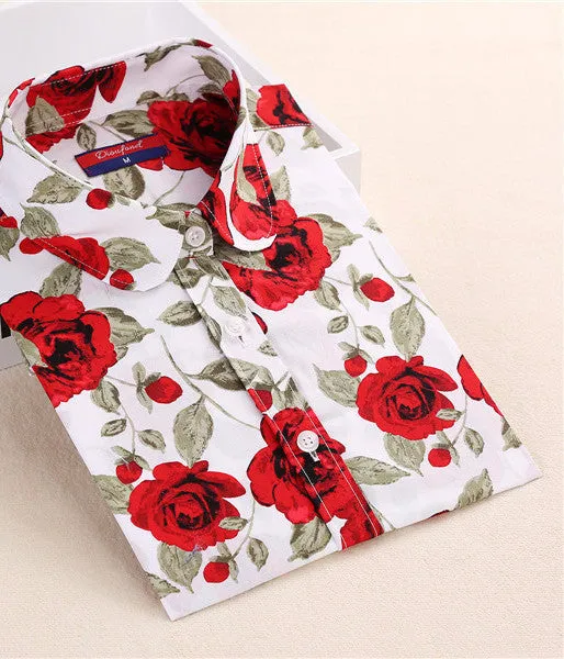 Floral Women Blouses Polka Dot Blouse Long Sleeve Shirt Women Cotton Ladies Tops