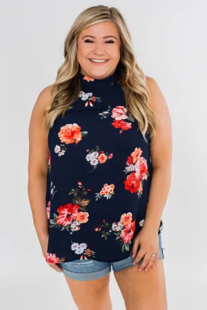 Flourish in Floral Halter Tank Top- Navy