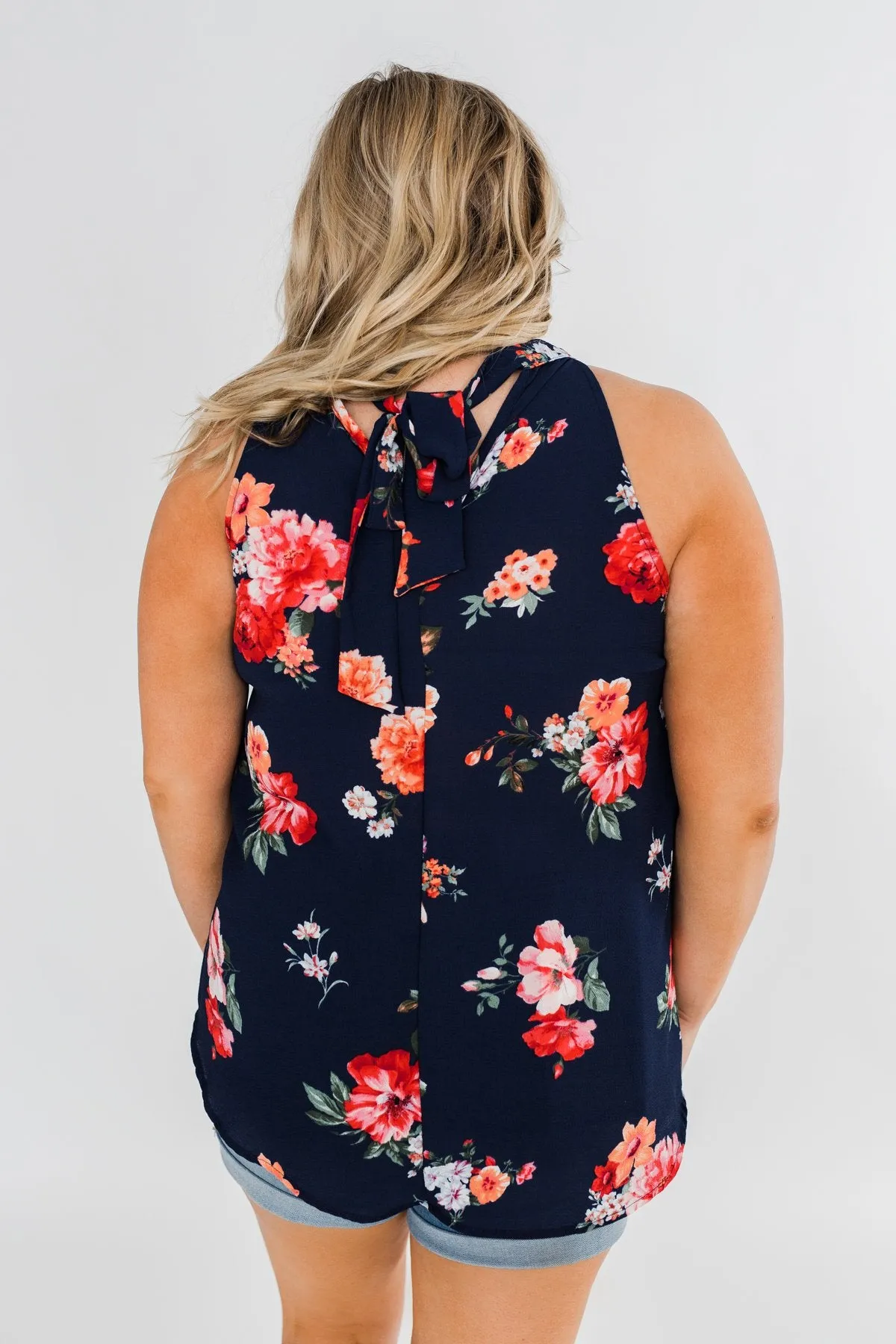 Flourish in Floral Halter Tank Top- Navy