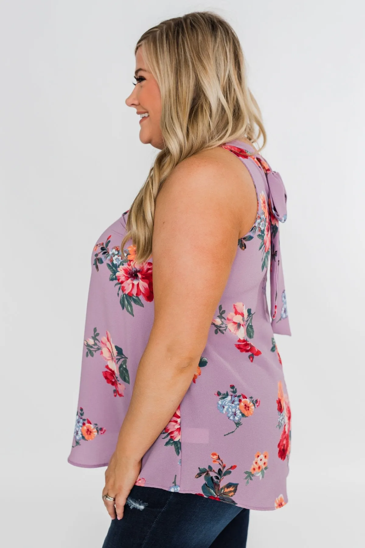 Flourish in Floral Halter Tank Top- Orchid