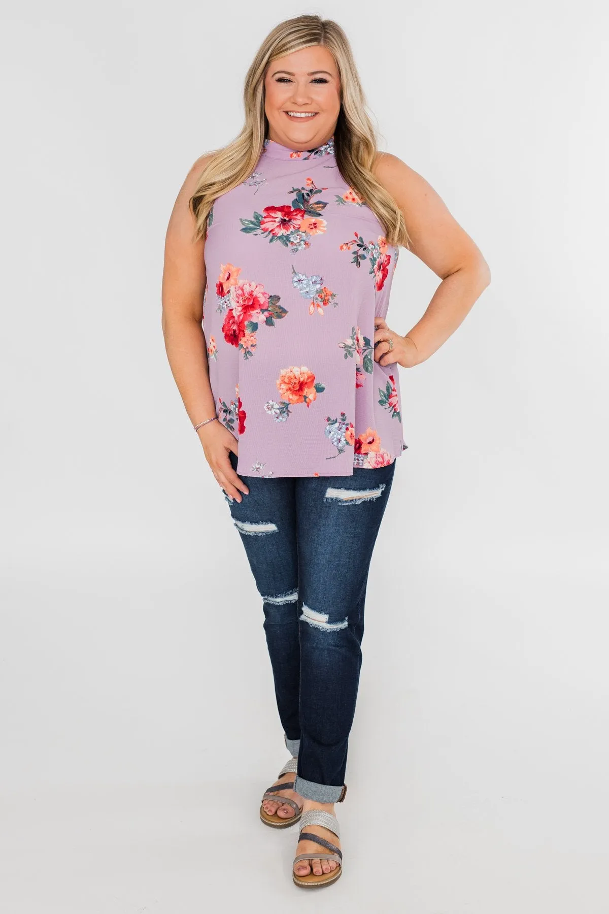 Flourish in Floral Halter Tank Top- Orchid