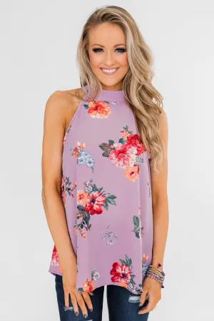 Flourish in Floral Halter Tank Top- Orchid
