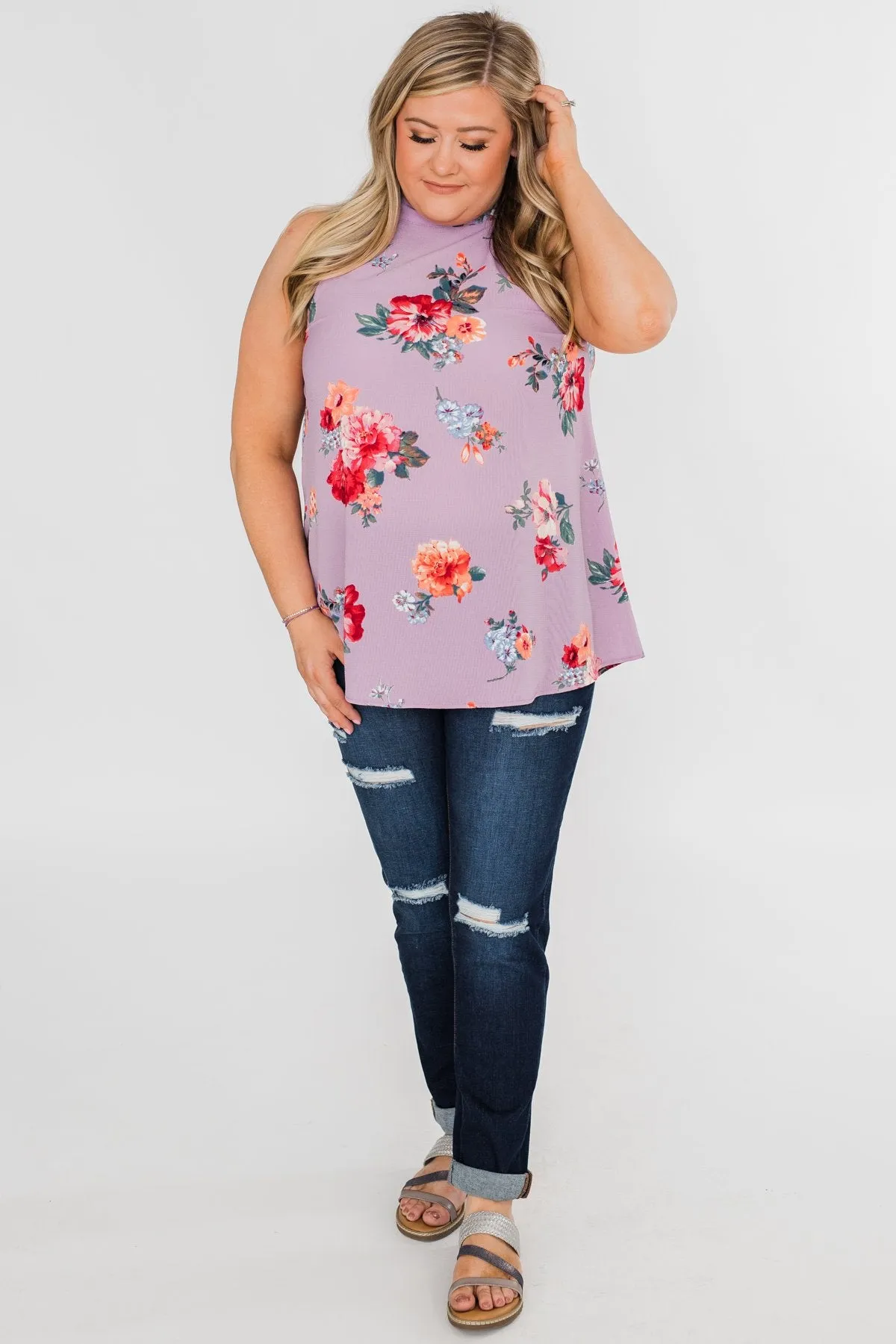 Flourish in Floral Halter Tank Top- Orchid