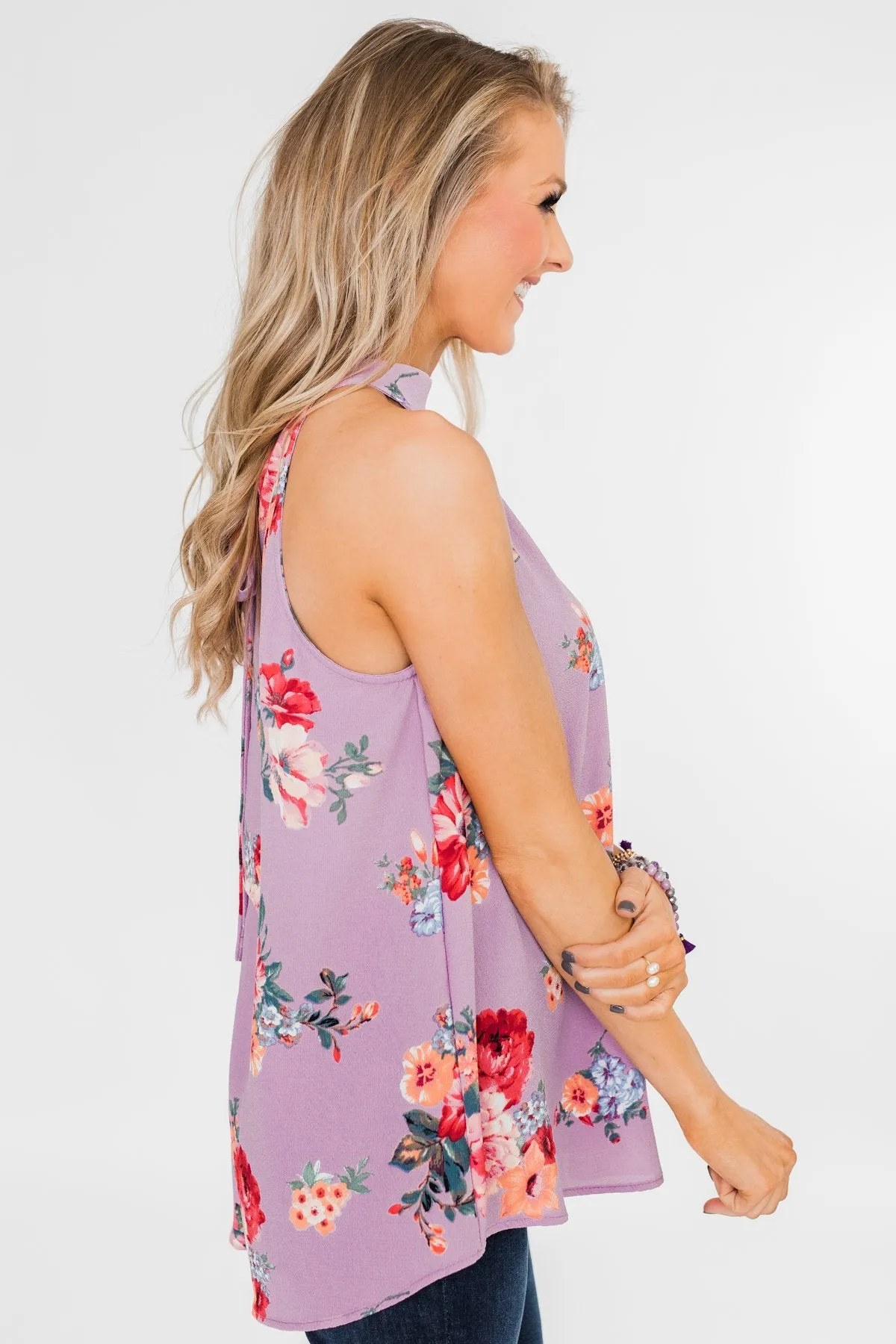Flourish in Floral Halter Tank Top- Orchid