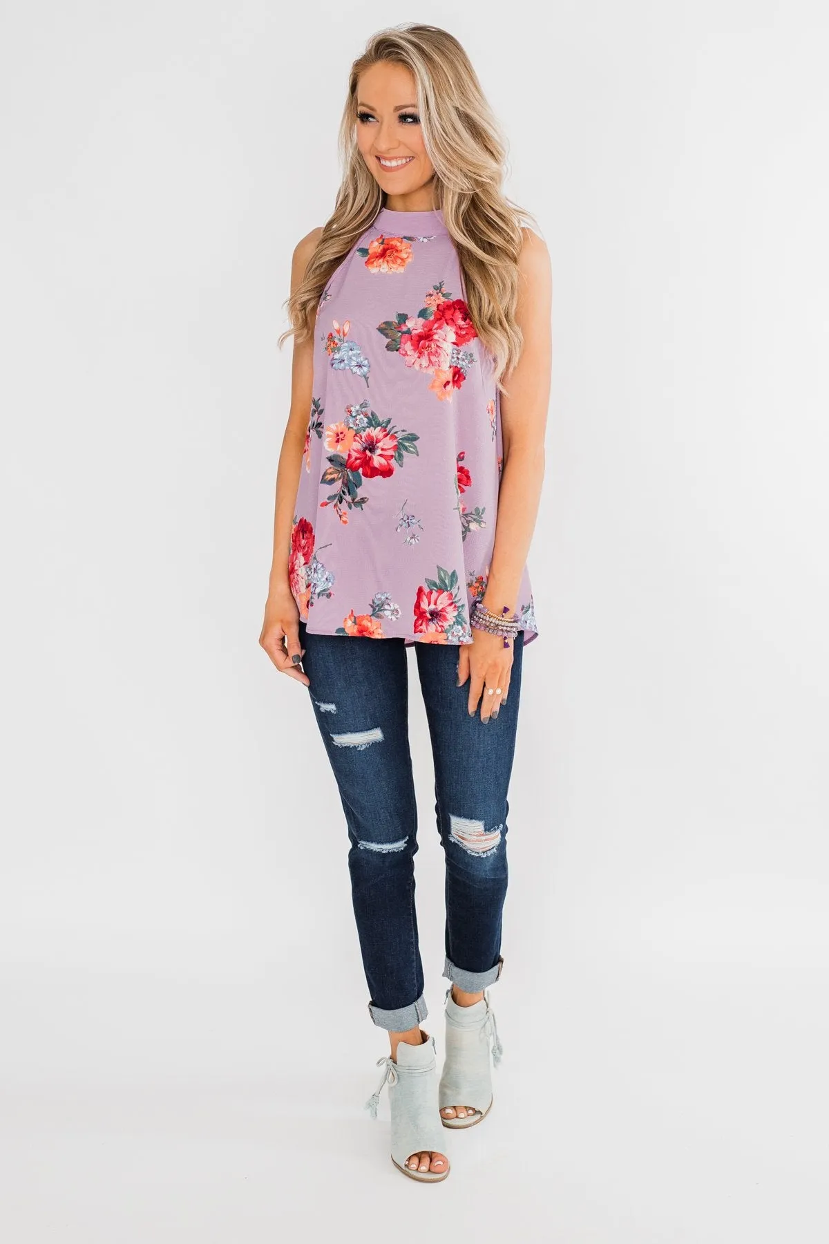 Flourish in Floral Halter Tank Top- Orchid