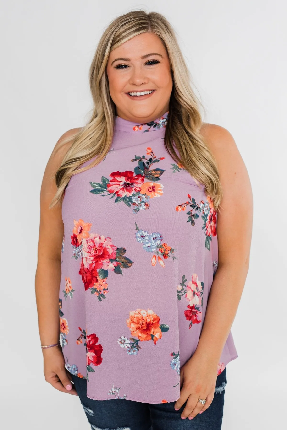 Flourish in Floral Halter Tank Top- Orchid