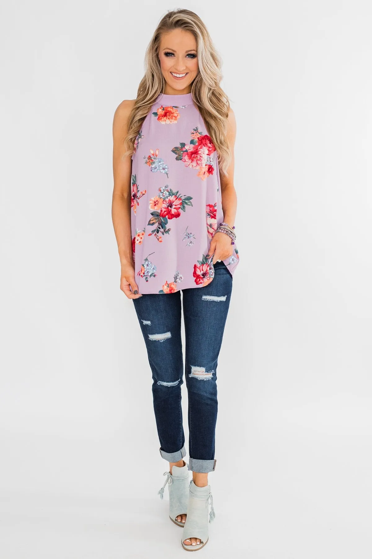 Flourish in Floral Halter Tank Top- Orchid