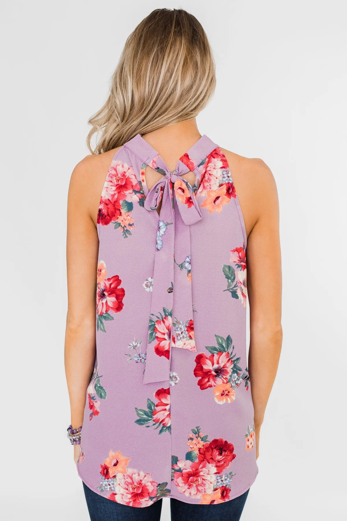 Flourish in Floral Halter Tank Top- Orchid