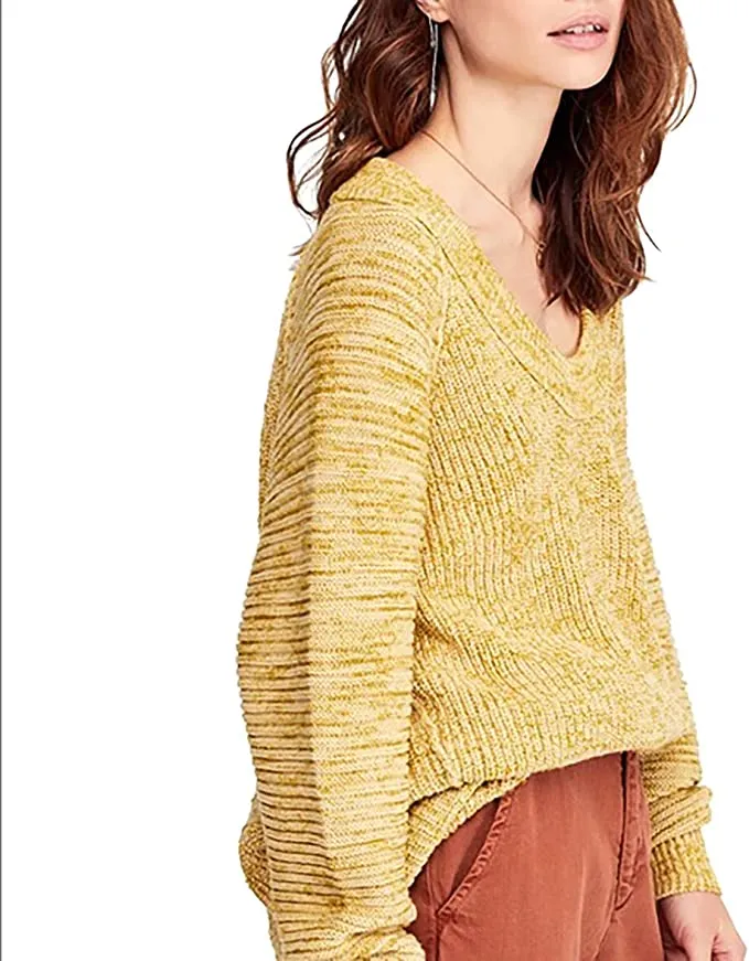 Free People Womens Scoop Pullover Sweater, Yellow, Small